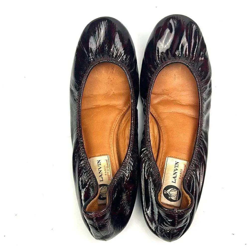 LANVIN Deep Burgundy Patent Leather Ballet Flats 38,5 US 7,5